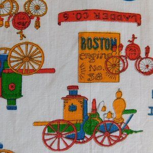 3 yds Boston engine Phoenix hose fireman cotton fabric vtg quilt sewing material